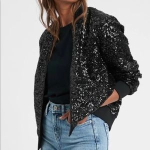Banana Republic Black Sequin Bomber Jacket